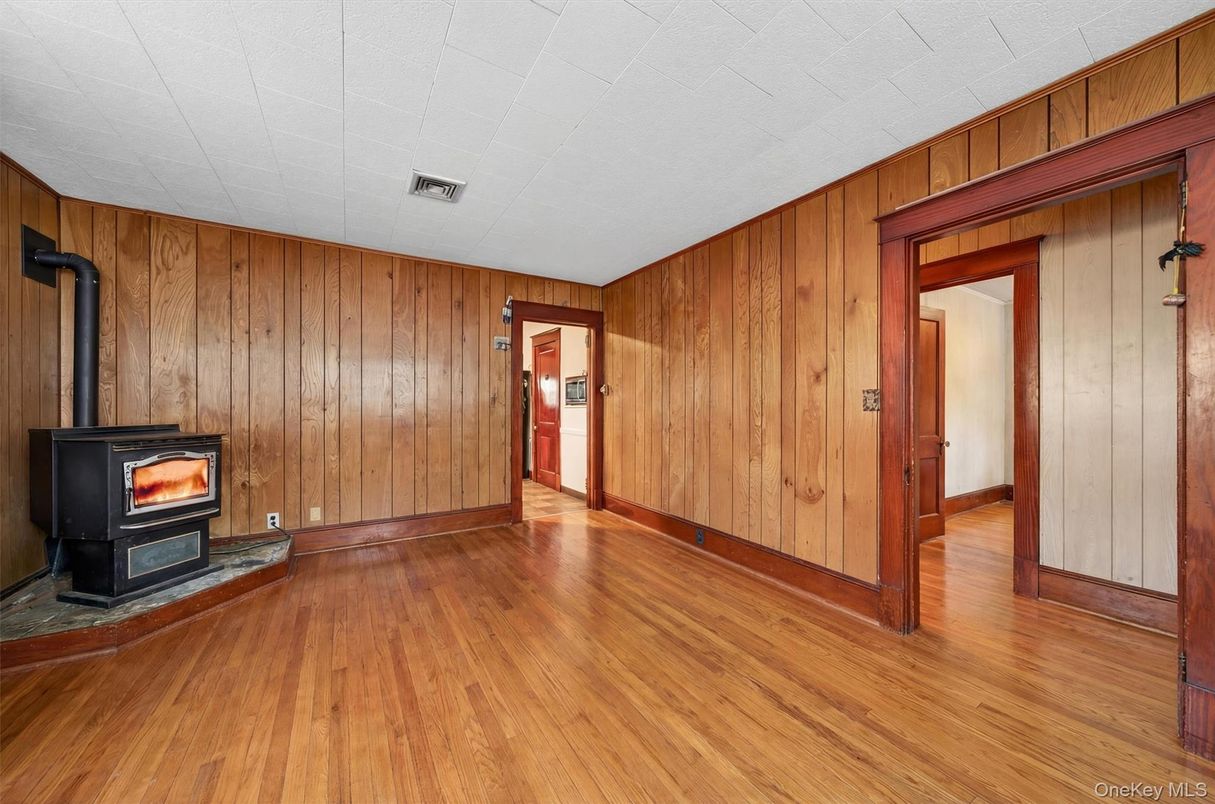 Empty room, Fireplace, Interior, Wood Texture Flooring, Wooden Walls