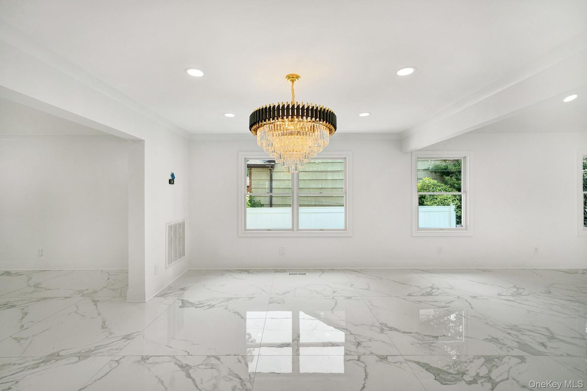 Chandelier, Empty room, Interior, Marble, Recessed Lighting