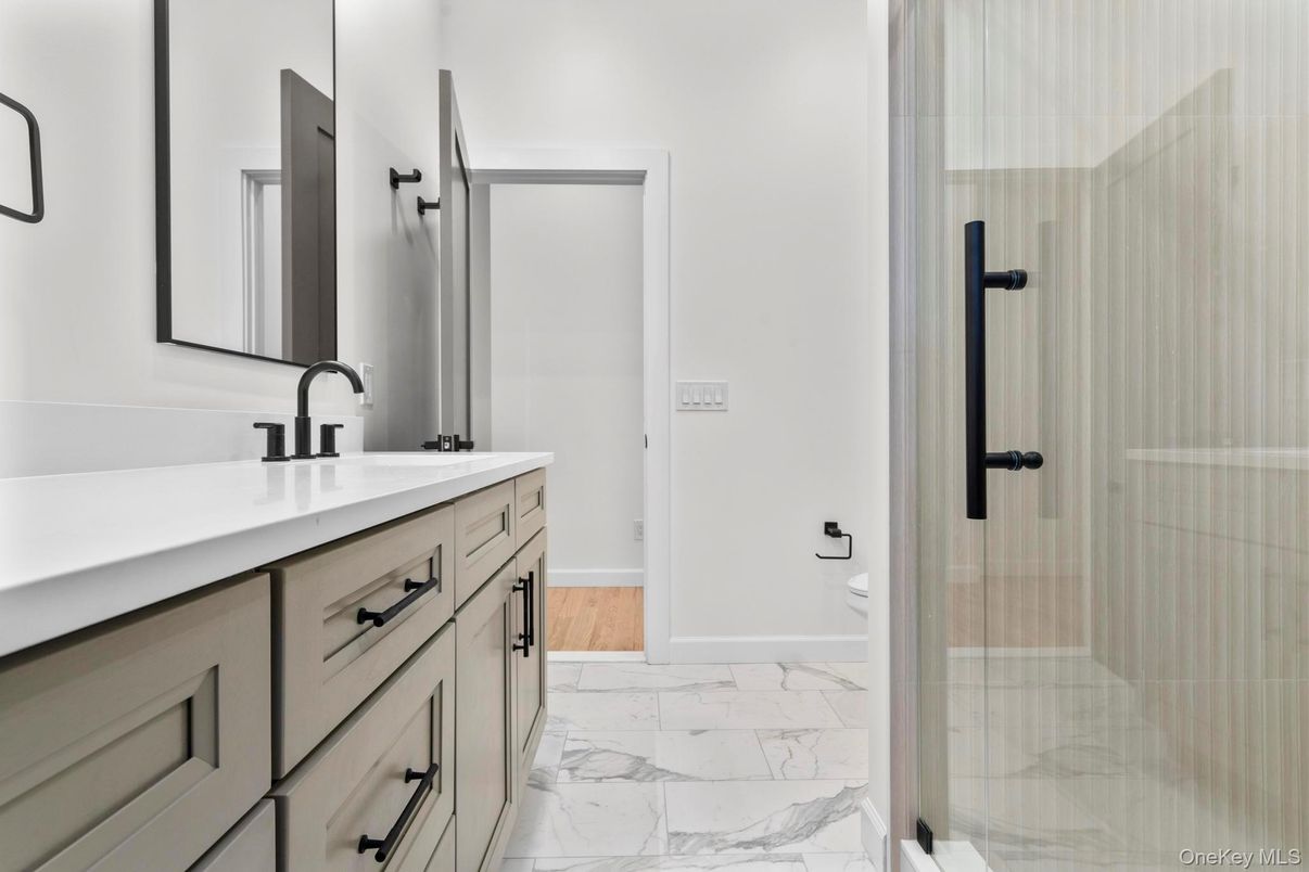 Bathroom, Dual Sink Vanities, Glass Shower, Interior, Marble
