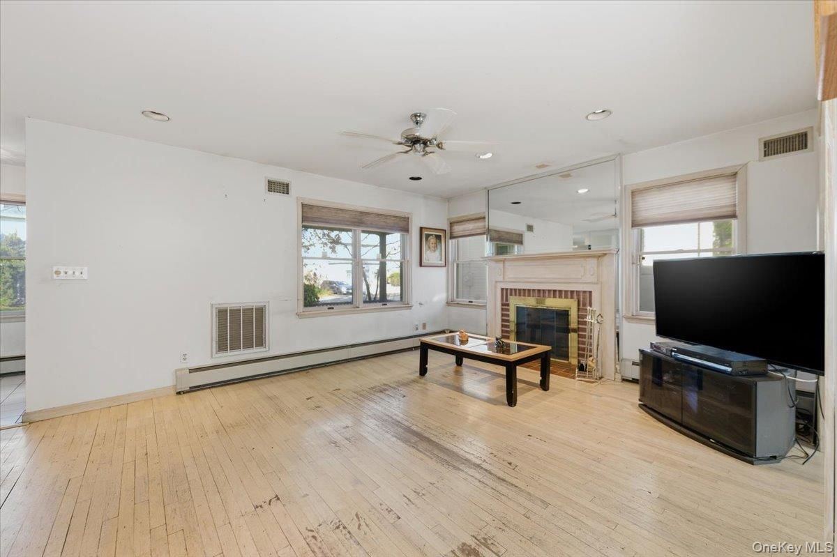 Fireplace, Interior, Recessed Lighting, Wood Texture Flooring