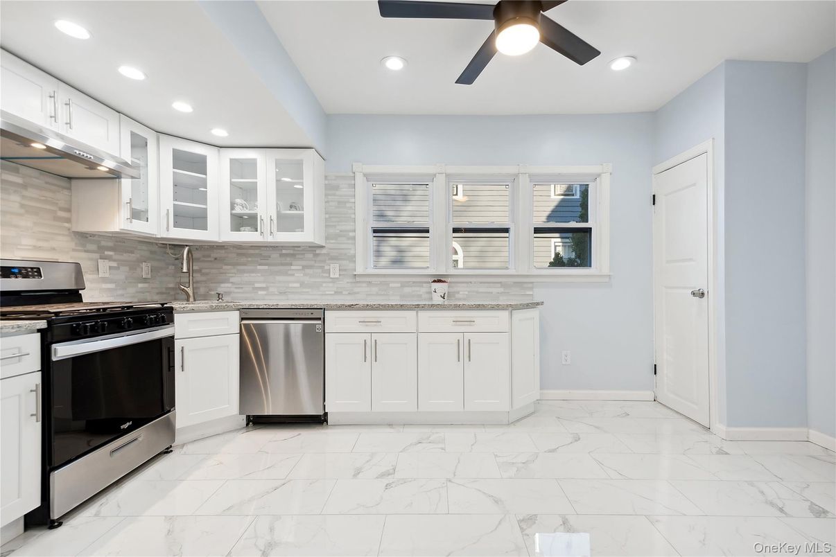 Interior, Kitchen, Marble, Recessed Lighting, Stainless Steel Appliances