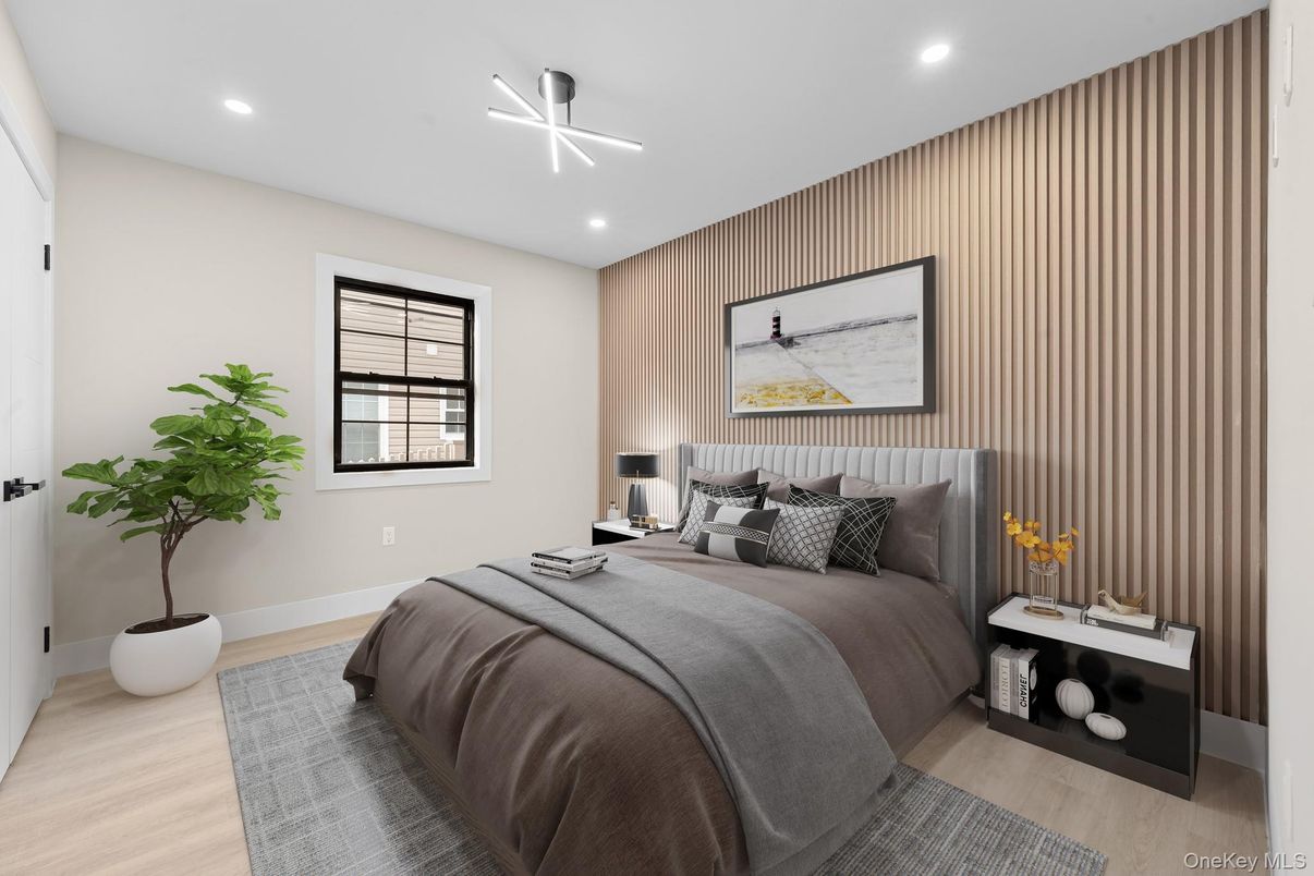 Bedroom, Interior, Recessed Lighting, Wood Texture Flooring