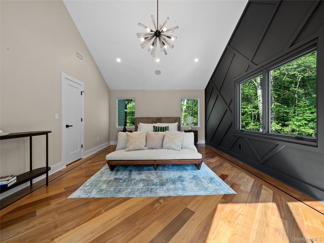 Bedroom, Interior, Pendant Lights, Recessed Lighting, Wood Texture Flooring