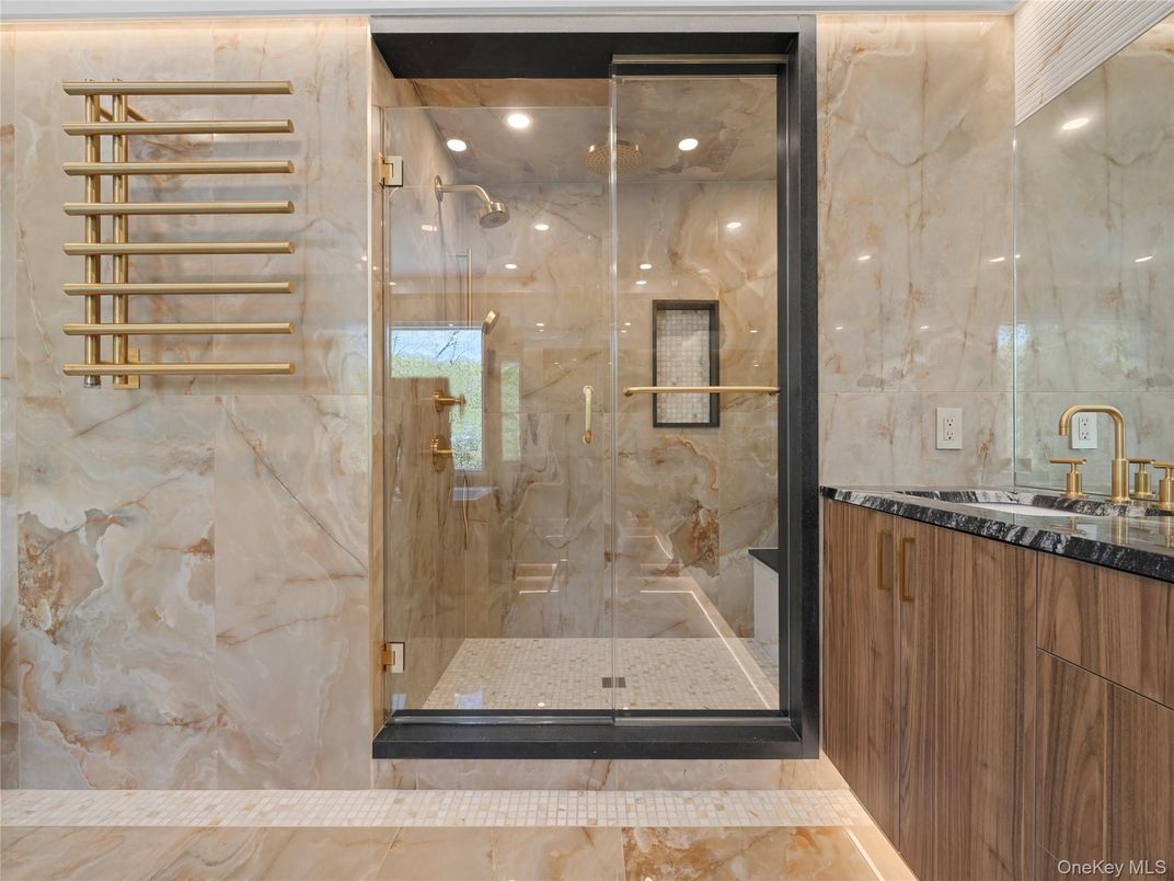 Bathroom, Glass Shower, Interior, Marble Walls
