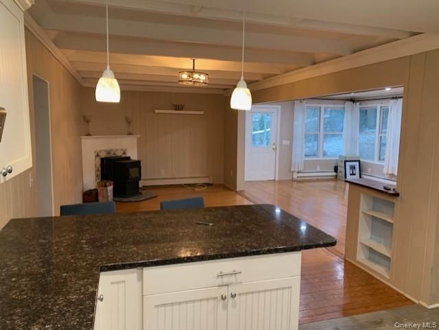 Fireplace, Interior, Pendant Lights, Wood Texture Flooring
