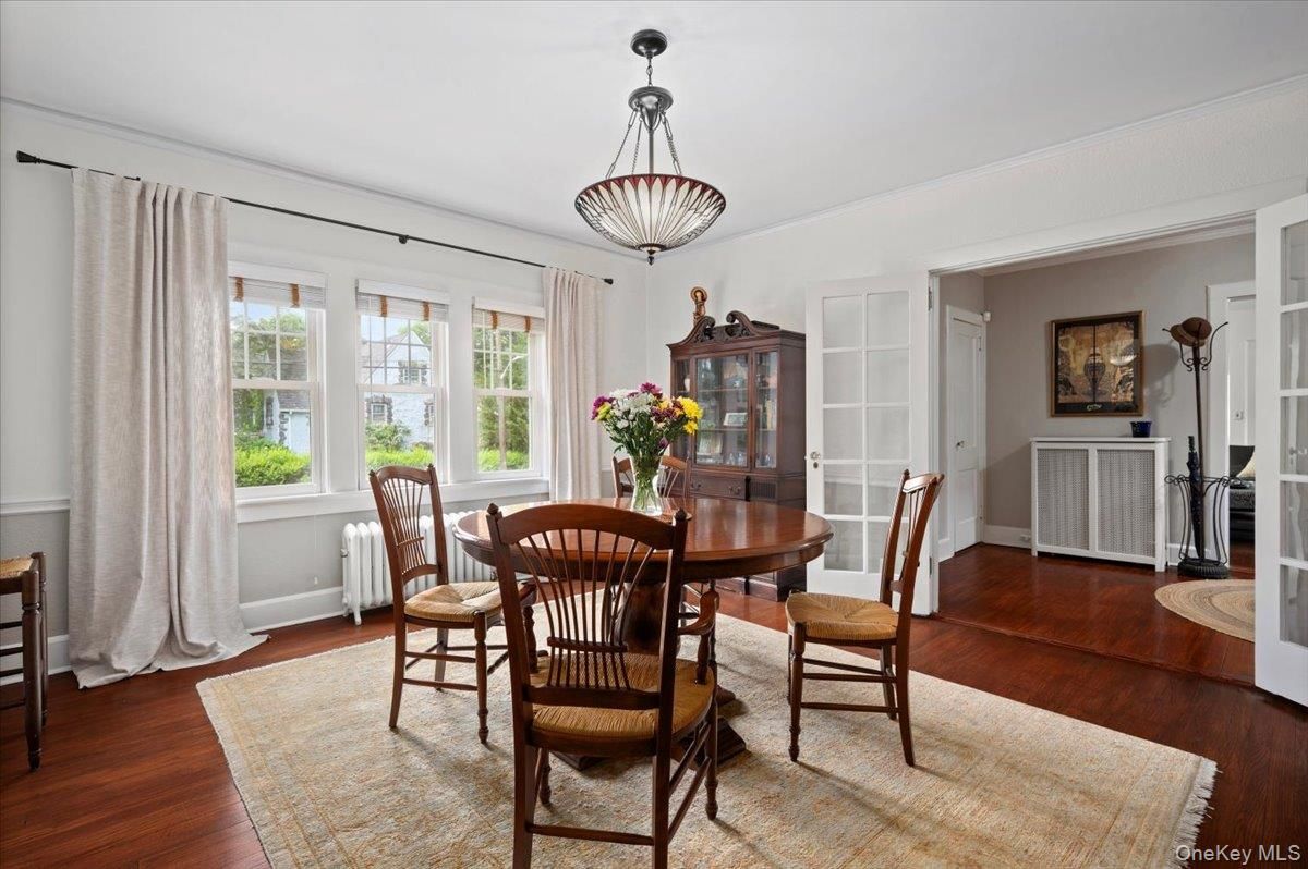 Dining room, Interior, Pendant Lights, Wood Texture Flooring