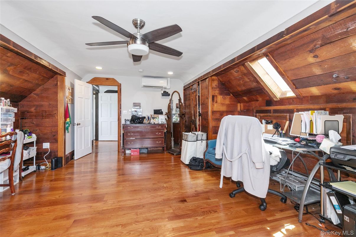 Home Office, Interior, Recessed Lighting, Wood Texture Flooring, Wooden Walls