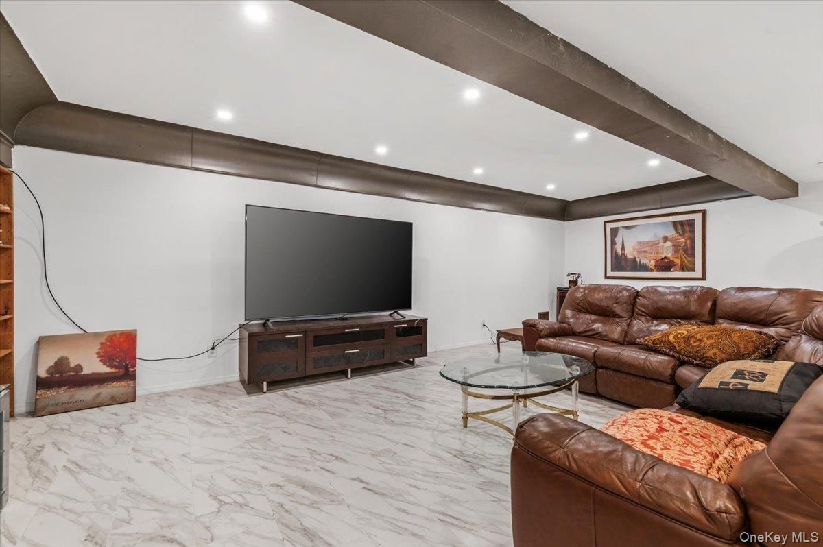 Interior, Living room, Marble, Recessed Lighting, Wooden Beams