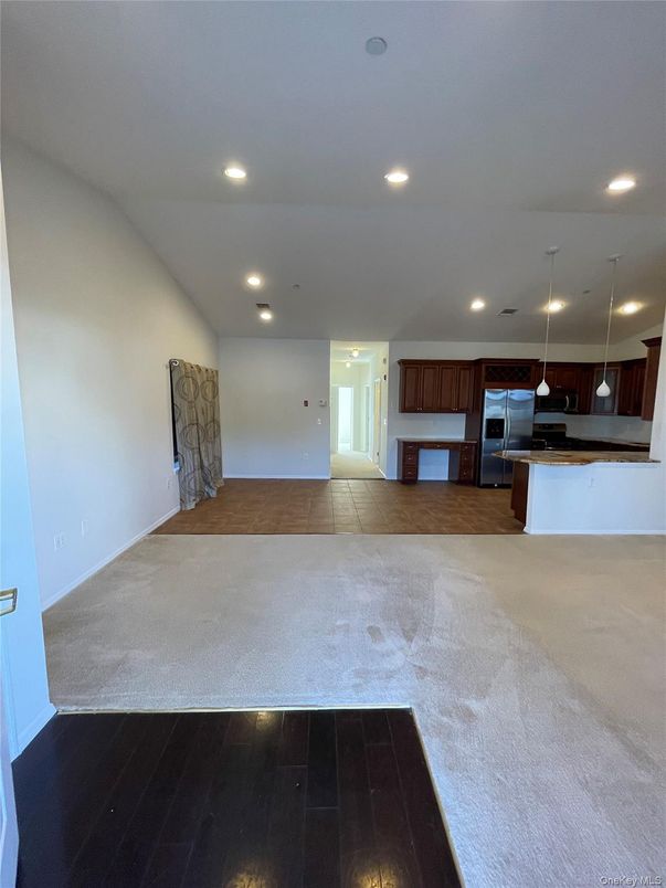 Empty room, Interior, Kitchen, Recessed Lighting, Stainless Steel Appliances