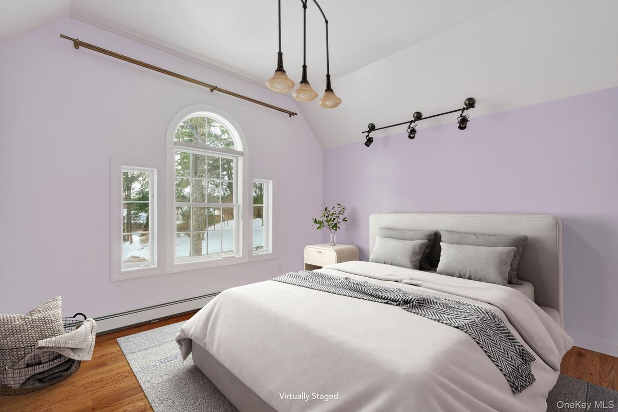 Bedroom, Interior, Pendant Lights, Wood Texture Flooring