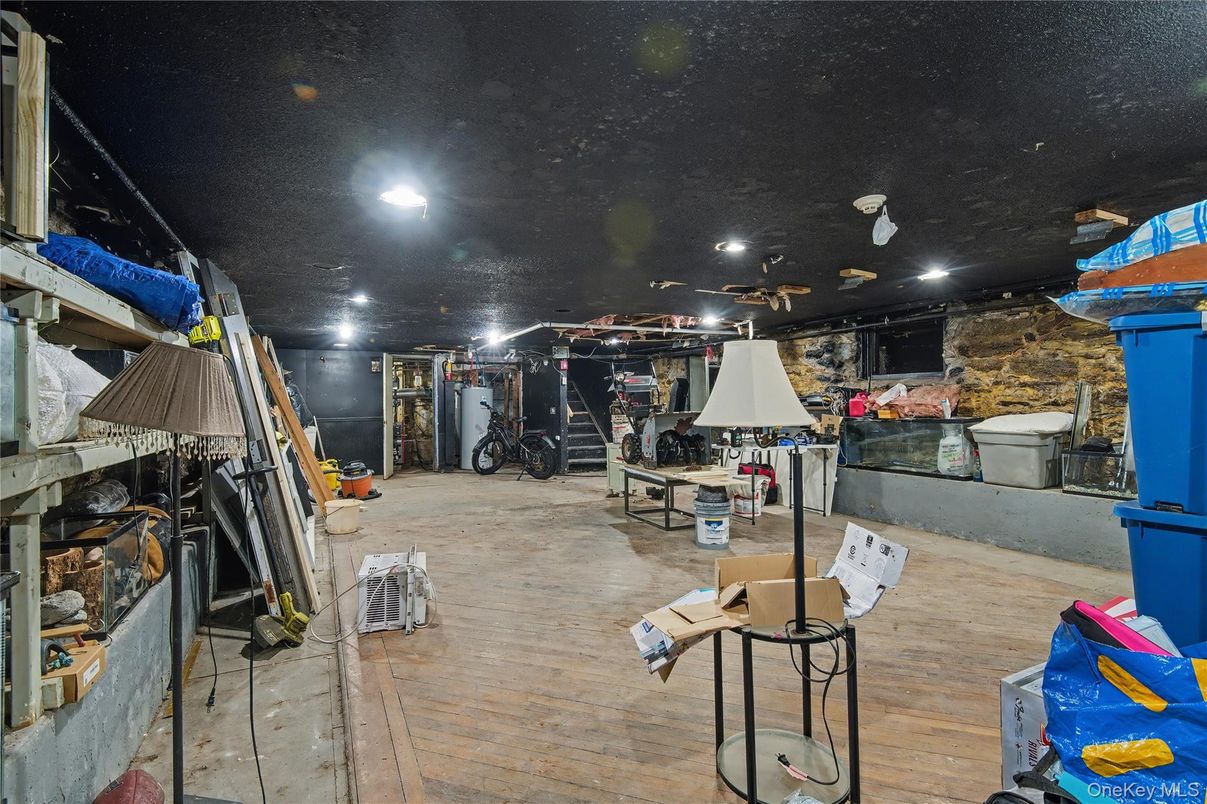 Interior, Recessed Lighting, Stone Walls, Wood Texture Flooring