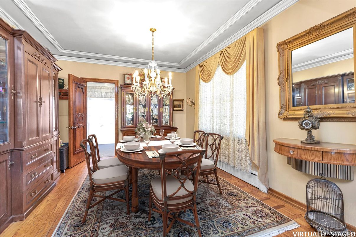 Chandelier, Dining room, Interior, Wood Texture Flooring