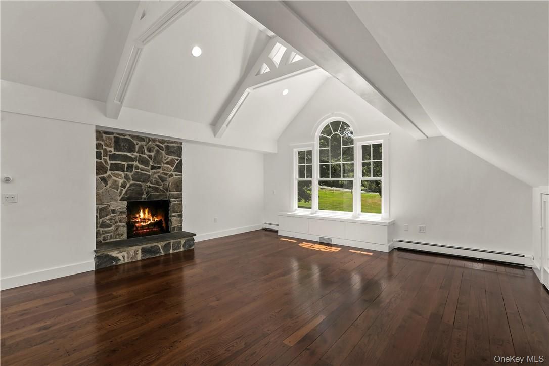 Empty room, Fireplace, Interior, Recessed Lighting, Wood Texture Flooring