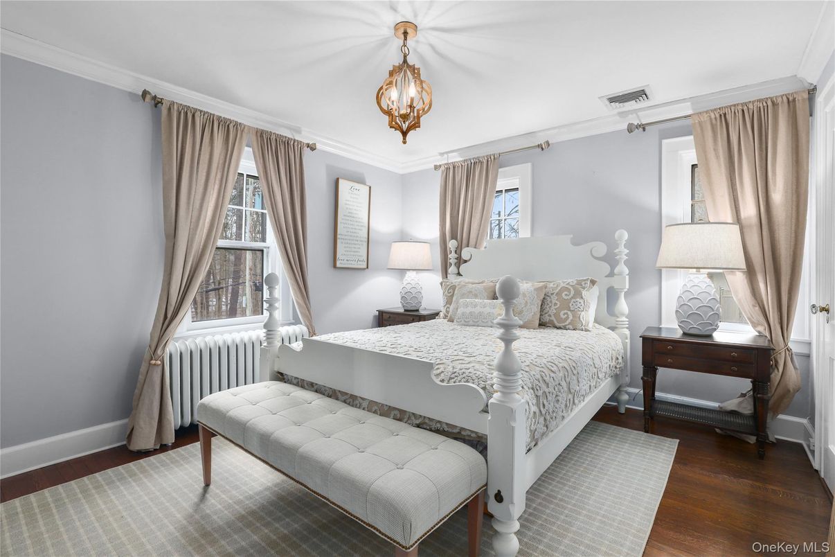 Bedroom, Chandelier, Interior, Wood Texture Flooring