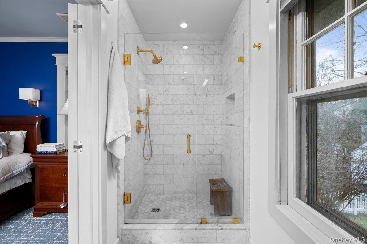 Bathroom, Bedroom, Glass Shower, Interior, Marble Walls, Recessed Lighting