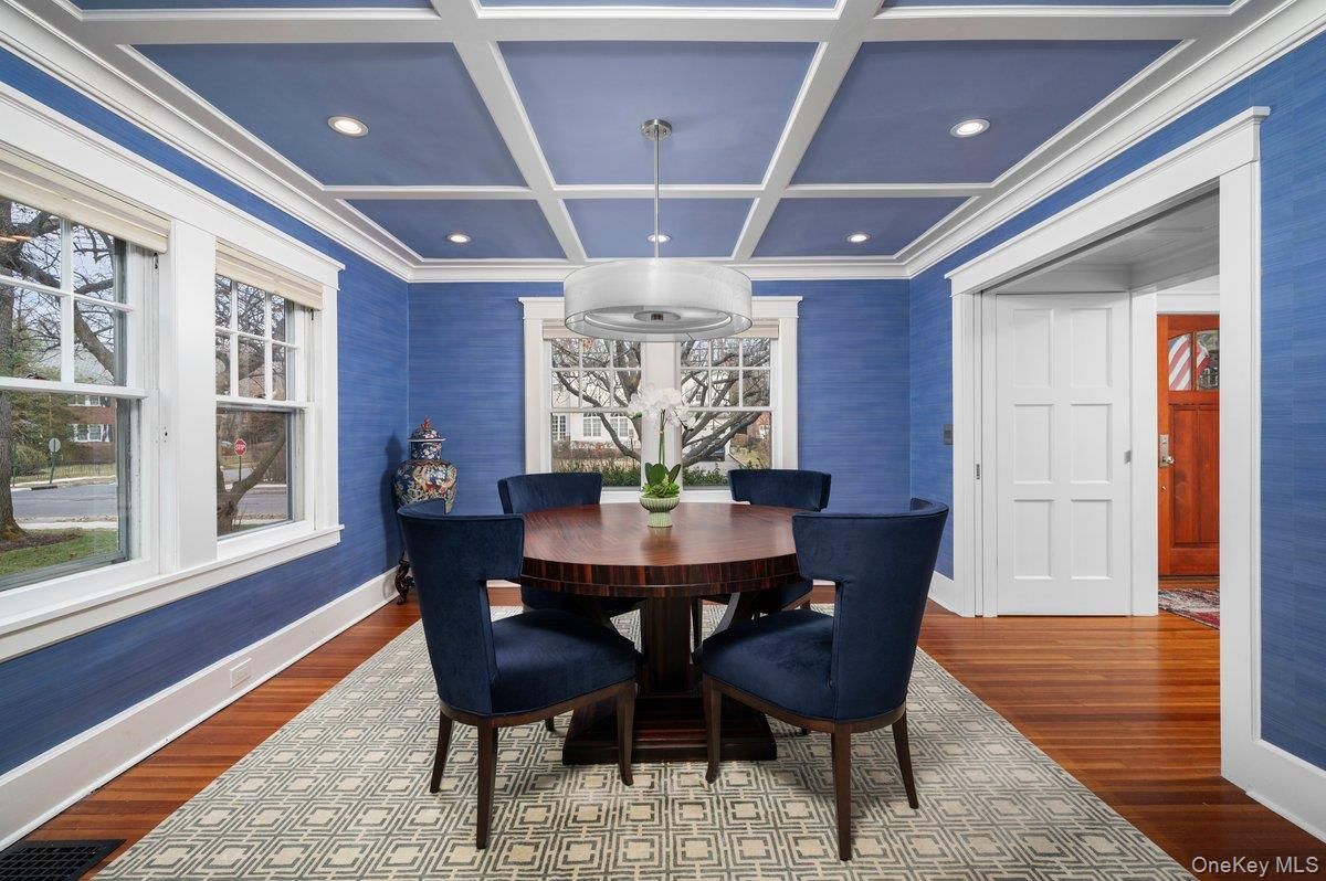 Dining room, Interior, Recessed Lighting, Wood Texture Flooring