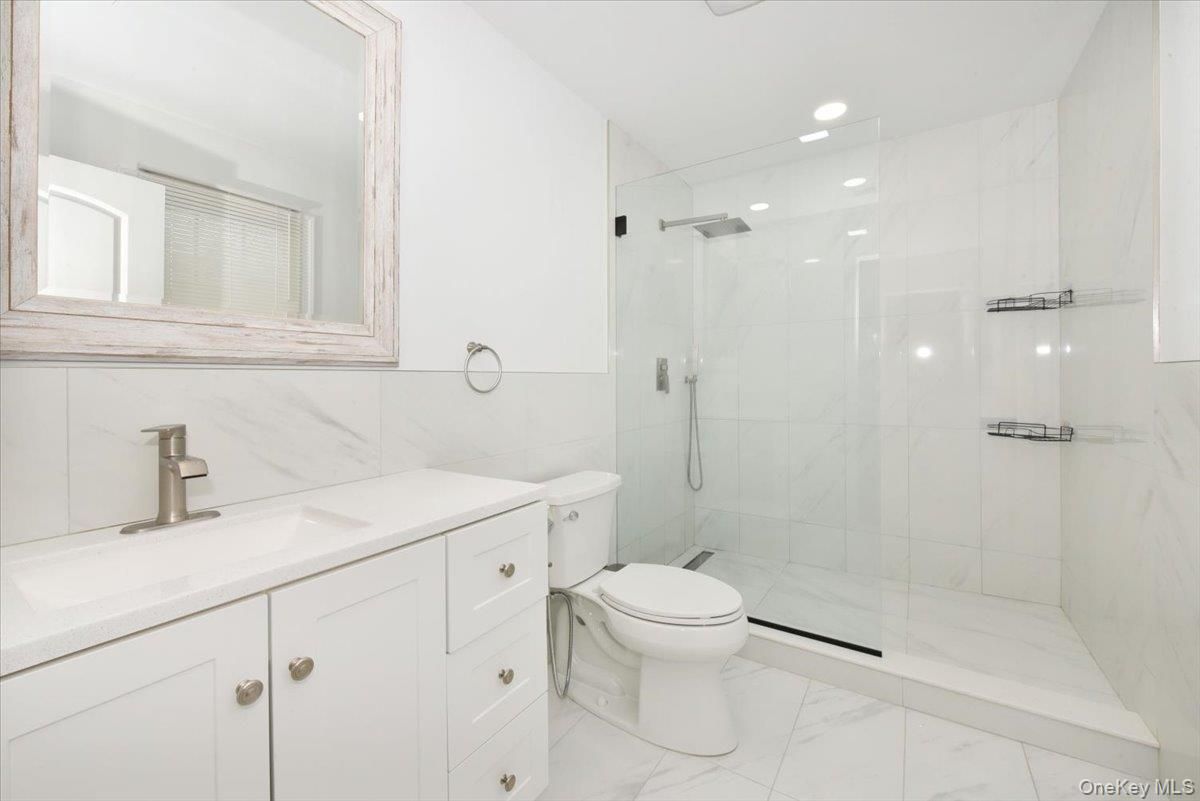 Bathroom, Glass Shower, Interior, Marble, Marble Walls, Recessed Lighting