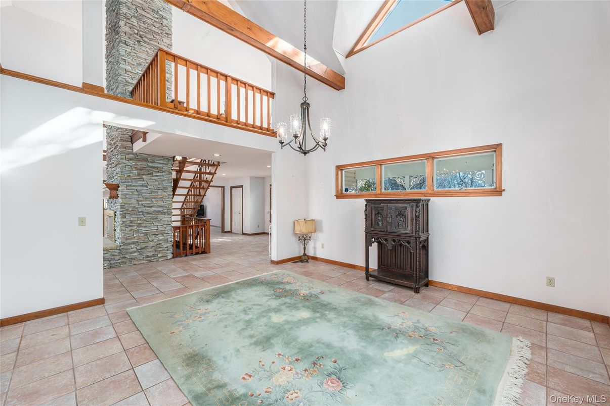 Chandelier, Interior, Stone Walls, Wooden Beams