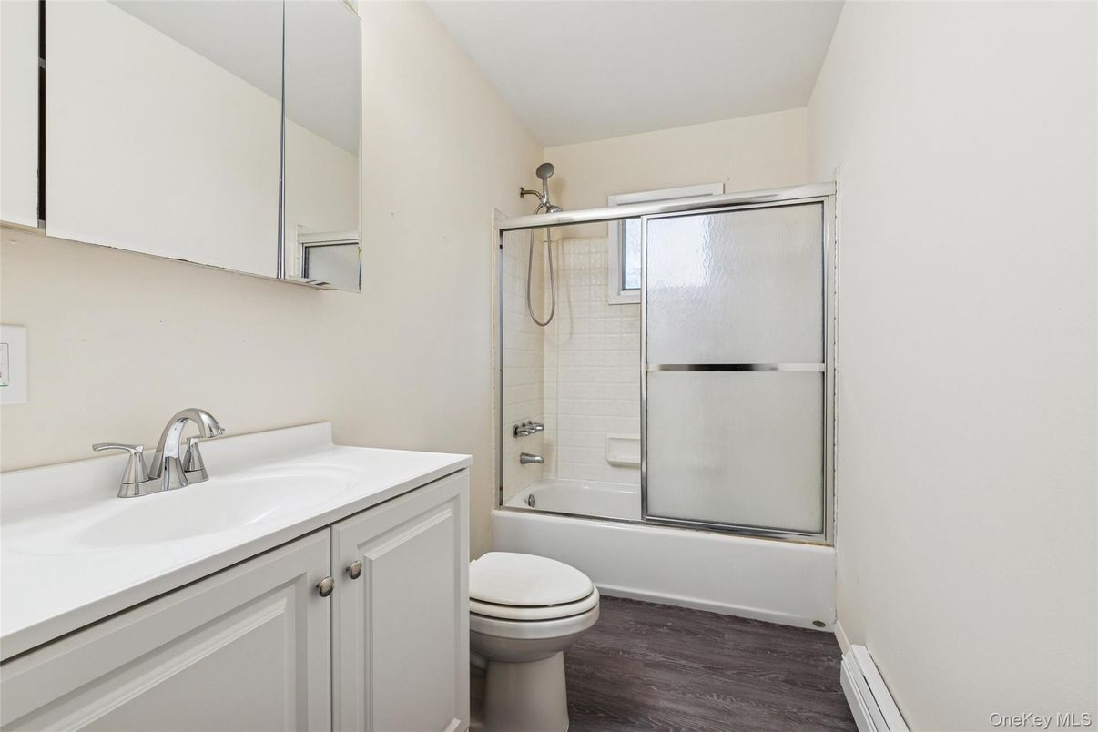 Bathroom, Glass Shower, Interior, Wood Texture Flooring