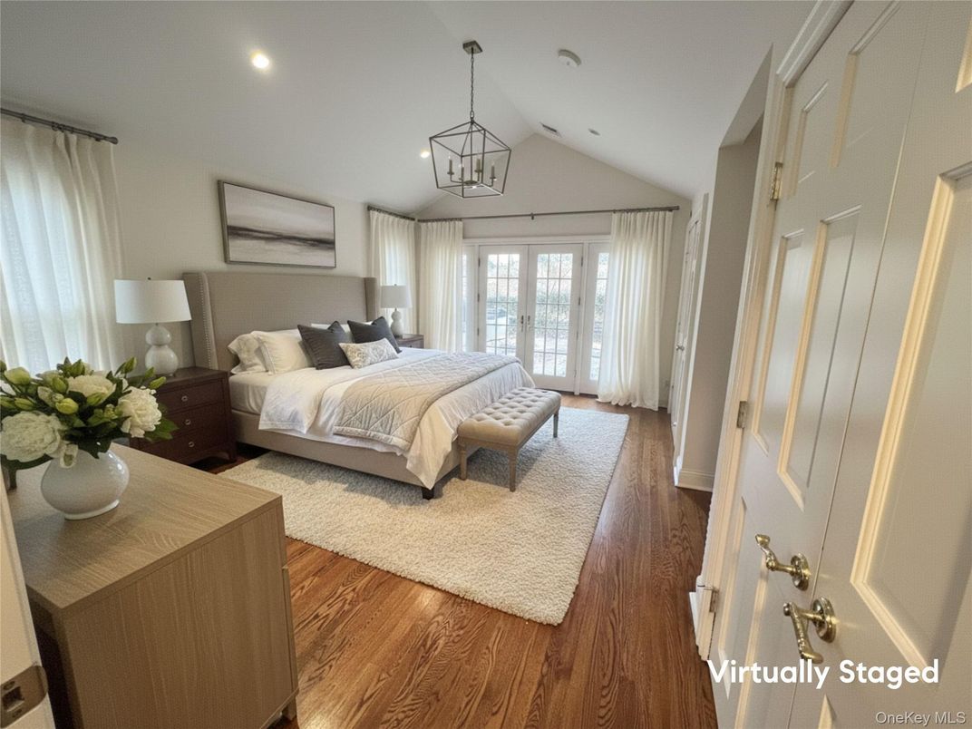 Bedroom, Interior, Pendant Lights, Recessed Lighting, Wood Texture Flooring