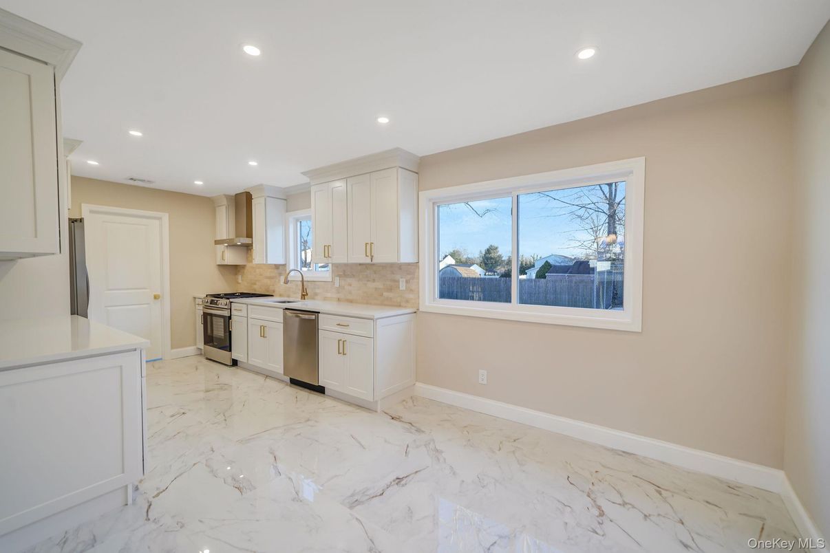 Interior, Kitchen, Marble, Recessed Lighting, Stainless Steel Appliances