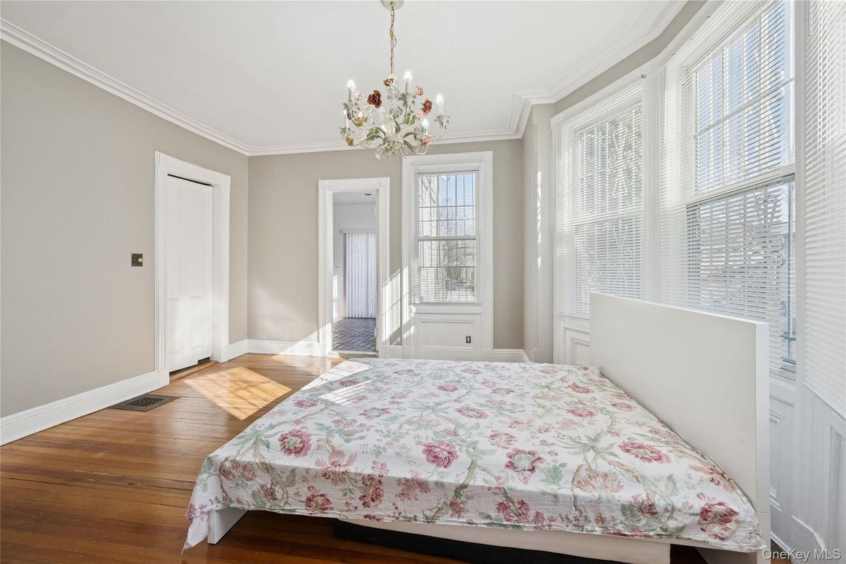 Bedroom, Chandelier, Interior, Wood Texture Flooring