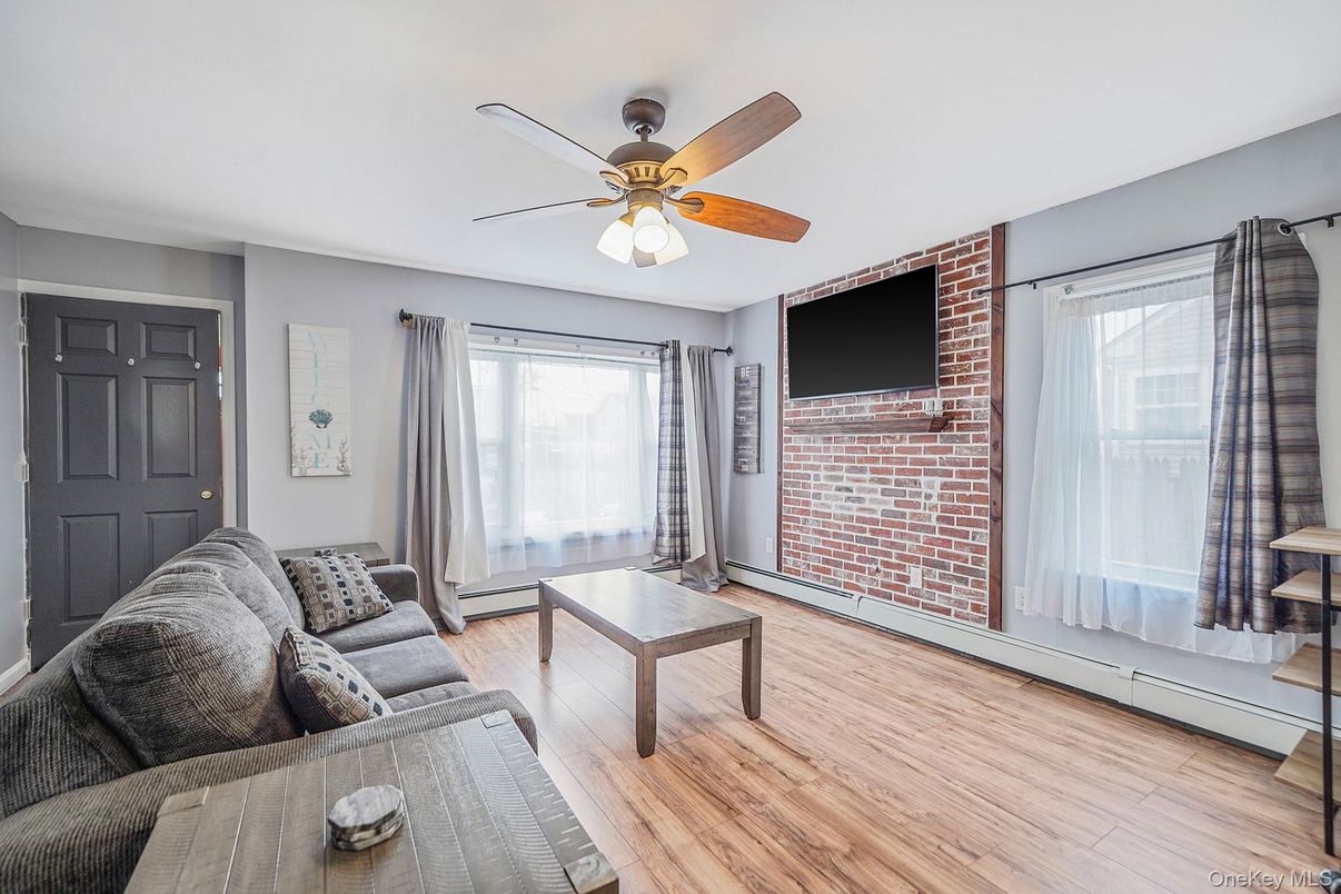 Interior, Living room, Stone Walls, Wood Texture Flooring