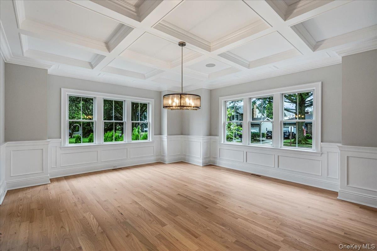 Chandelier, Empty room, Interior, Pendant Lights, Wood Texture Flooring