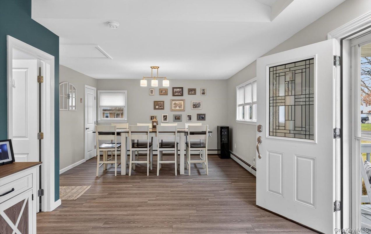 Dining room, Interior, Pendant Lights, Wood Texture Flooring