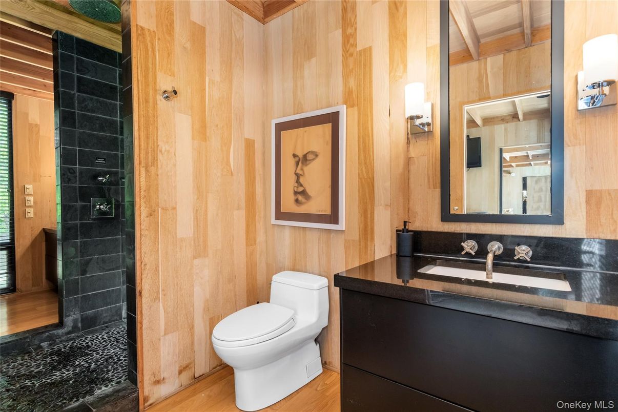 Bathroom, Interior, Wood Texture Flooring, Wooden Walls
