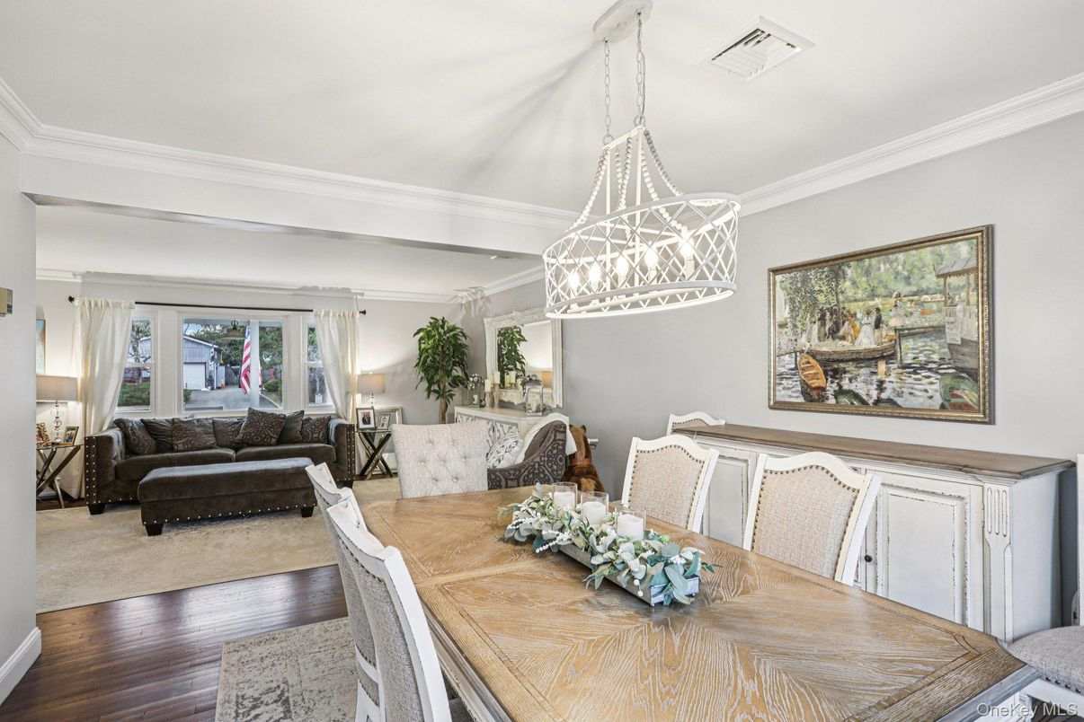 Dining room, Interior, Living room, Pendant Lights, Wood Texture Flooring