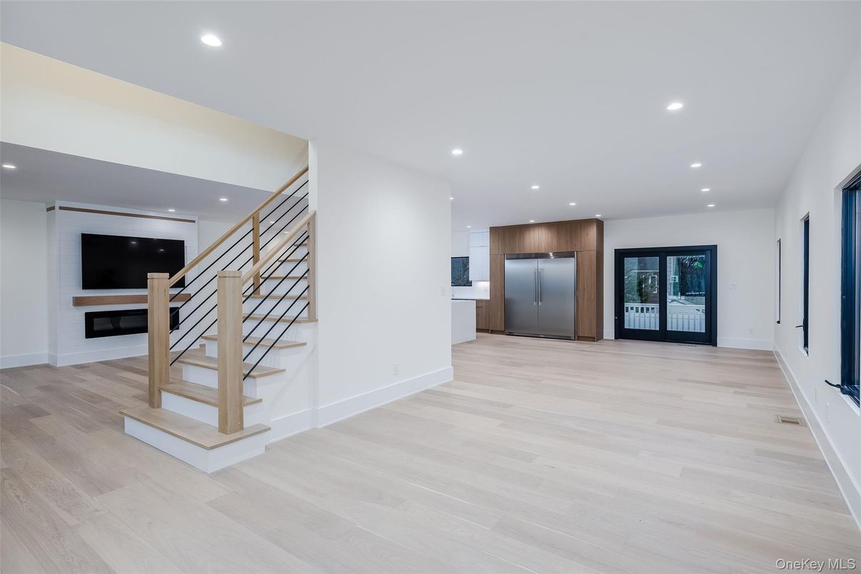 Empty room, Interior, Kitchen, Recessed Lighting, Wood Texture Flooring