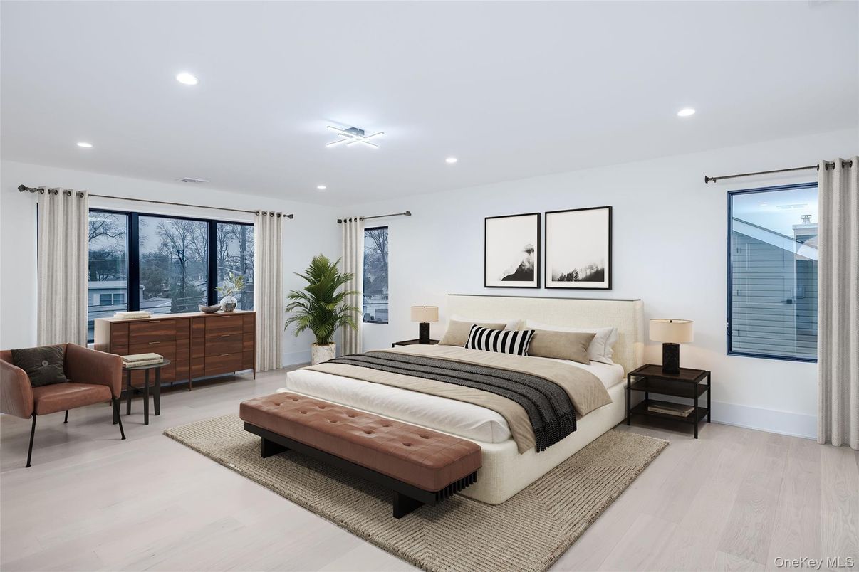 Bedroom, Interior, Recessed Lighting, Wood Texture Flooring