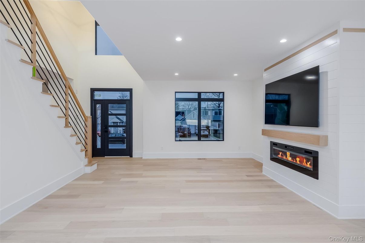 Fireplace, Interior, Recessed Lighting, Wood Texture Flooring