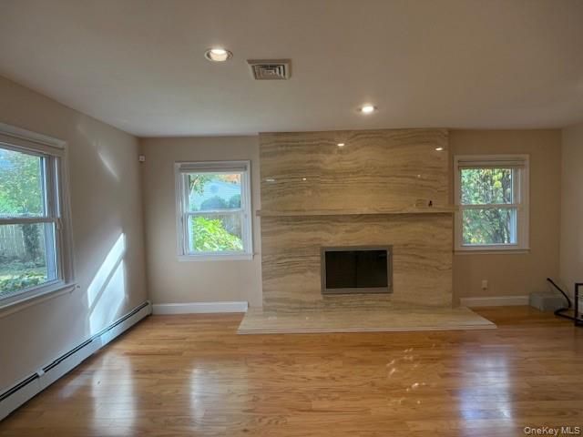 Empty room, Fireplace, Interior, Recessed Lighting, Wood Texture Flooring