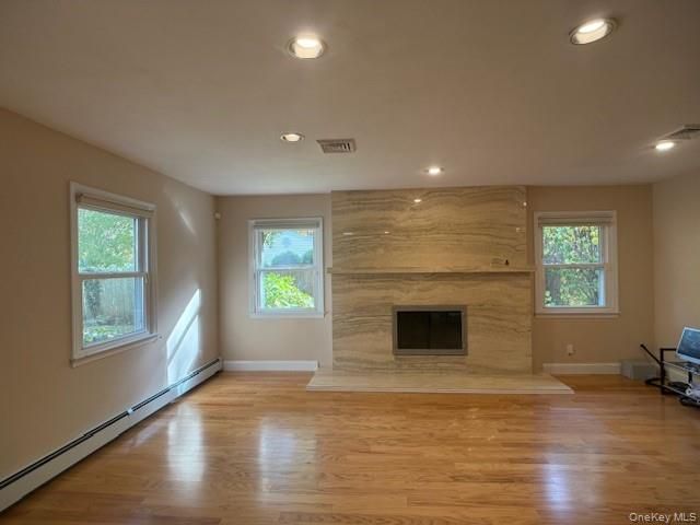 Empty room, Fireplace, Interior, Recessed Lighting, Wood Texture Flooring