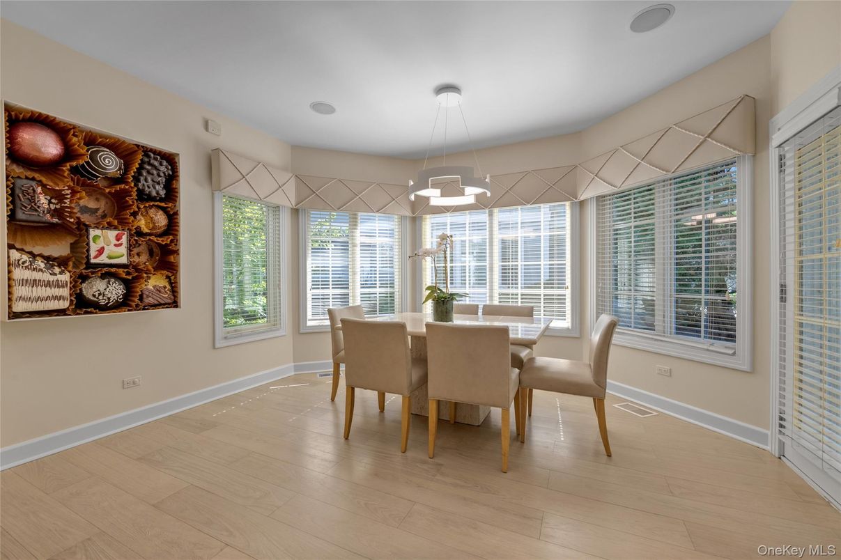 Dining room, Interior, Pendant Lights, Wood Texture Flooring