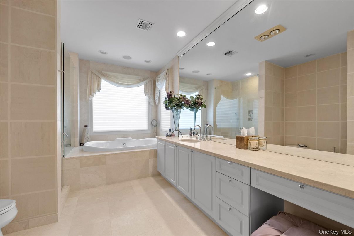 Bathroom, Dual Sink Vanities, Glass Shower, Interior, Recessed Lighting