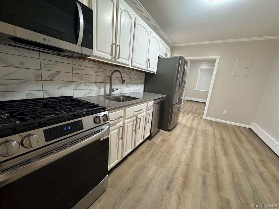 Interior, Kitchen, Marble Walls, Wood Texture Flooring