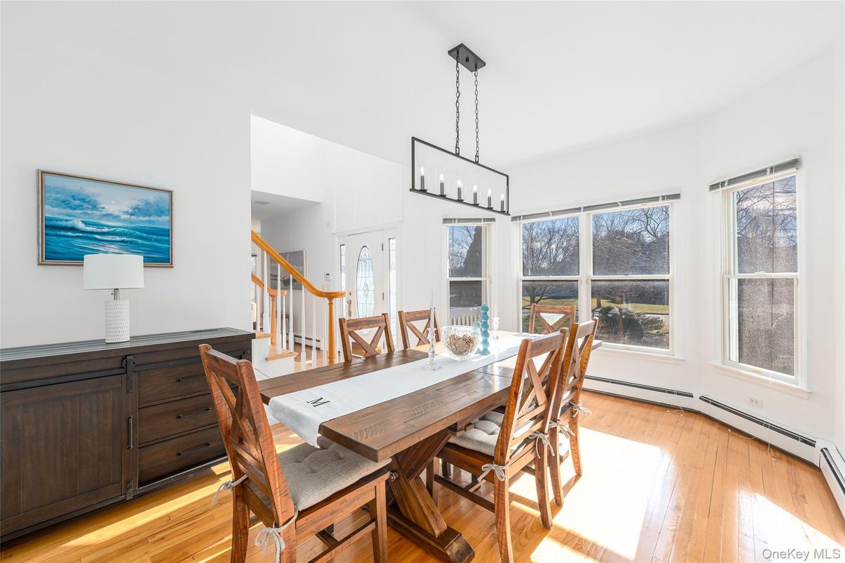 Dining room, Interior, Pendant Lights, Wood Texture Flooring