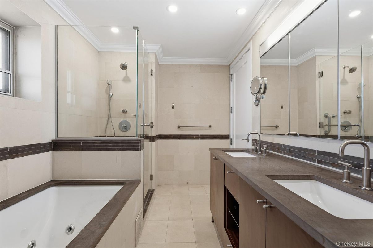 Bathroom, Dual Sink Vanities, Glass Shower, Interior, Recessed Lighting