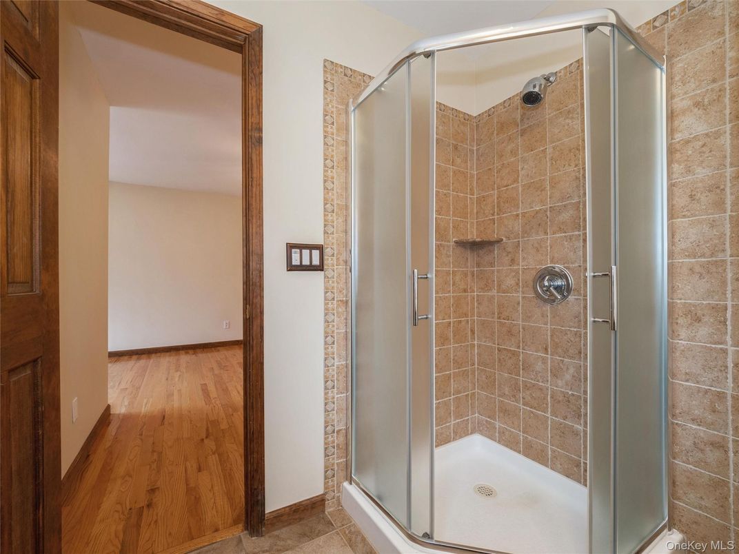 Bathroom, Glass Shower, Interior, Wood Texture Flooring