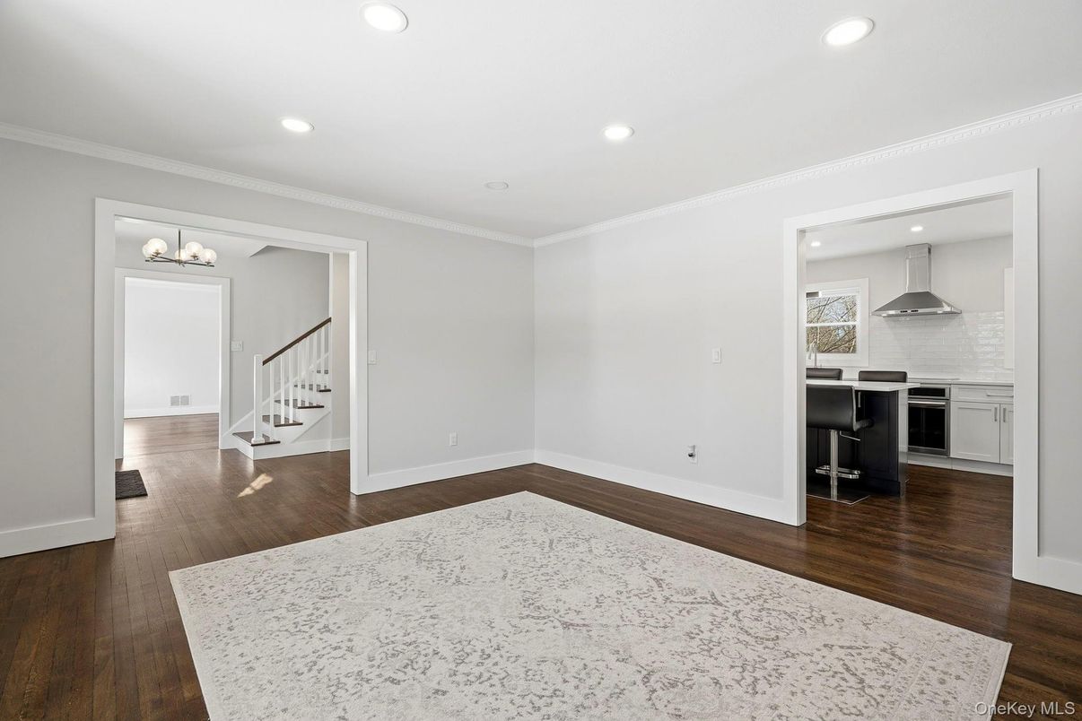Empty room, Interior, Kitchen, Recessed Lighting, Wood Texture Flooring