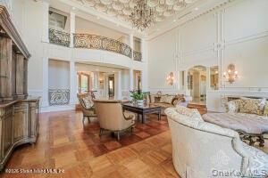 Chandelier, Dining room, Interior, Living room, Recessed Lighting, Wood Texture Flooring