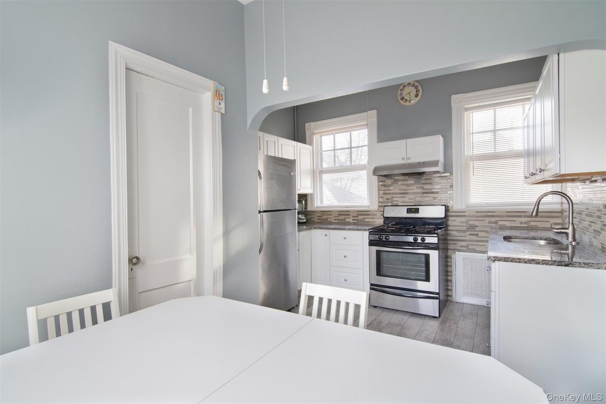 Interior, Kitchen, Pendant Lights, Stainless Steel Appliances, Wood Texture Flooring