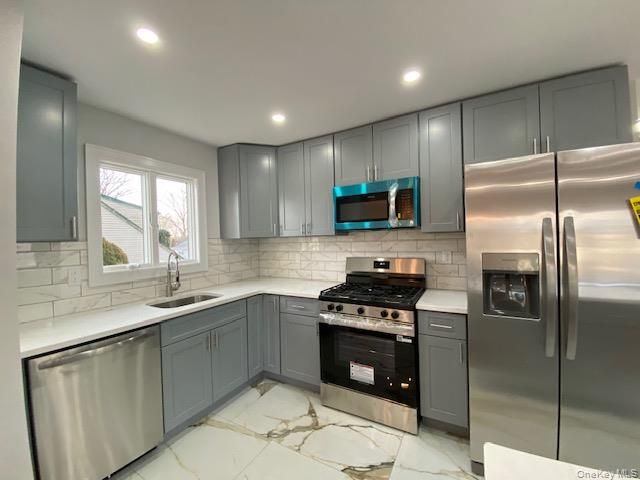 Interior, Kitchen, Marble, Recessed Lighting, Stainless Steel Appliances