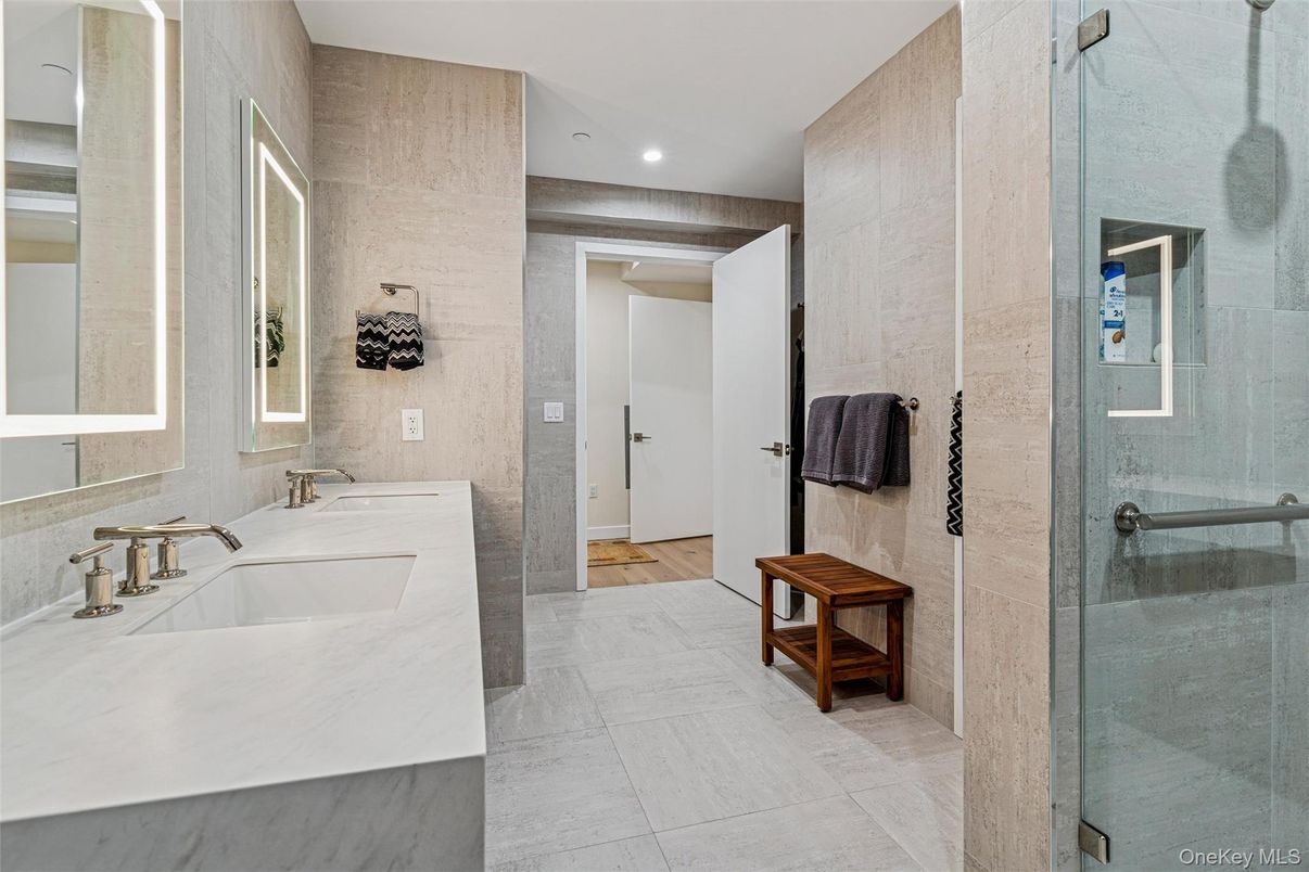 Bathroom, Glass Shower, Interior, Recessed Lighting