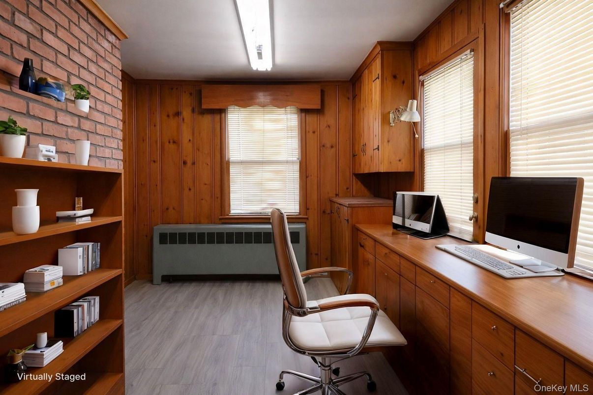 Home Office, Interior, Wood Texture Flooring, Wooden Walls