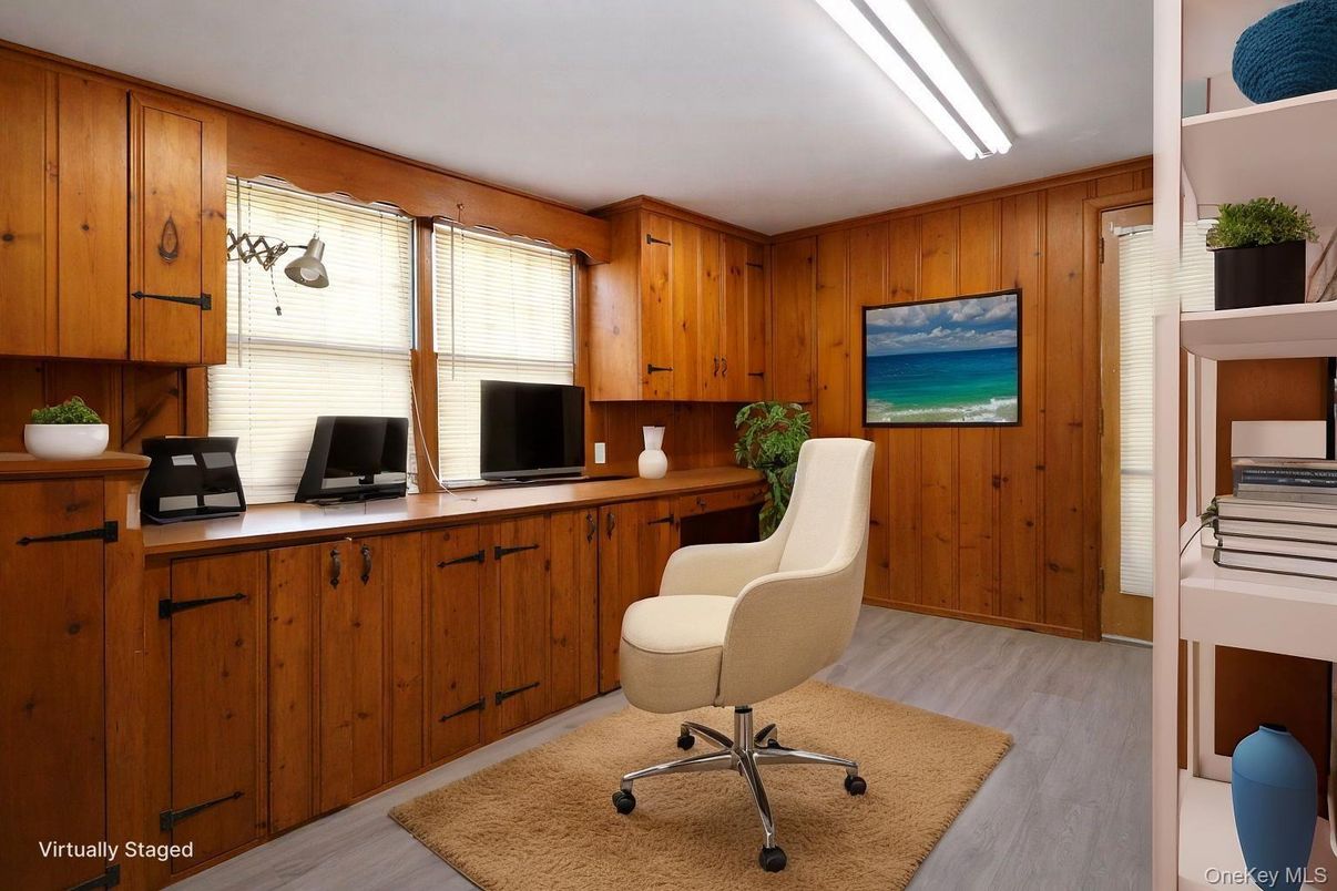 Home Office, Interior, Wood Texture Flooring, Wooden Walls