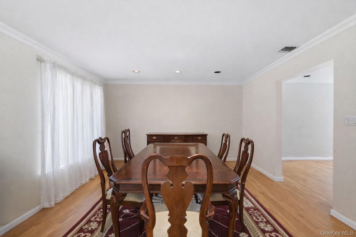 Dining room, Interior, Recessed Lighting, Wood Texture Flooring